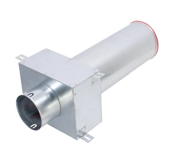 Distribučný box, stropný/stenový, pr. 125 mm, 1x vývod DN90, priamy, s úchytmi, pozinkovaná oceľ