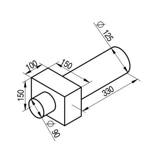 Distribučný box, stropný/stenový, pr. 125 mm, 1x vývod DN90, priamy, s úchytmi, pozinkovaná oceľ