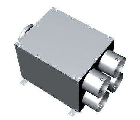Distribučný box DN160 priamy, 4 výustky DN90, pre rozvody vzduchu, pozinkovaná oceľ