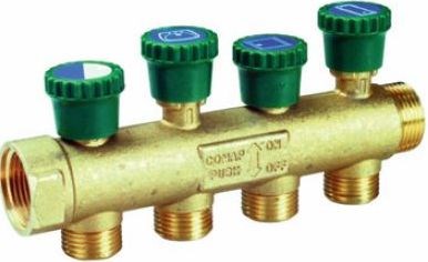 COMAP SKINPRESS 9533A rozvádzač 3/4" s integrovanými uzávermi, 2 výstupy, mosadz
