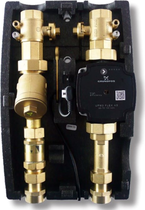 REGULUS CSE2 MIX FG 1F čerpadlová skupina 4xG1"F, s čerpadlom Grundfos UPM3 FLEX AS 25-75 130, v izolácii