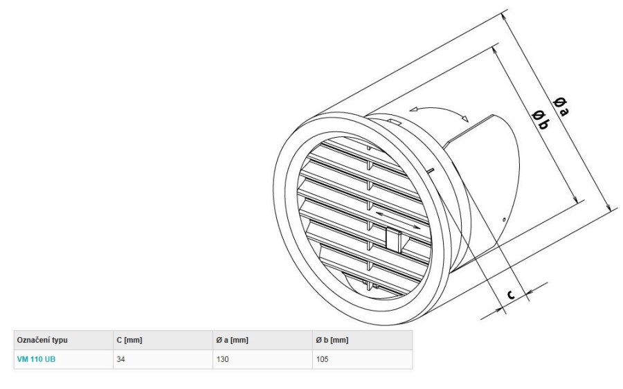 HACO VM 110 UB vetracia mriežka kruhová, uzatvárateľná, priemer 105mm, biela