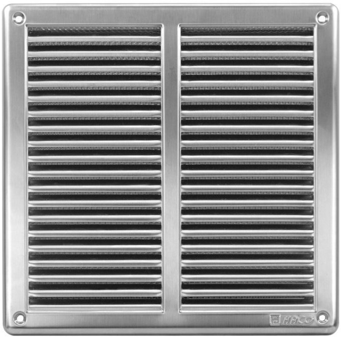HACO NVM 200x200 vetracia mriežka s rámčekom a sieťovinou, brúsená nerez