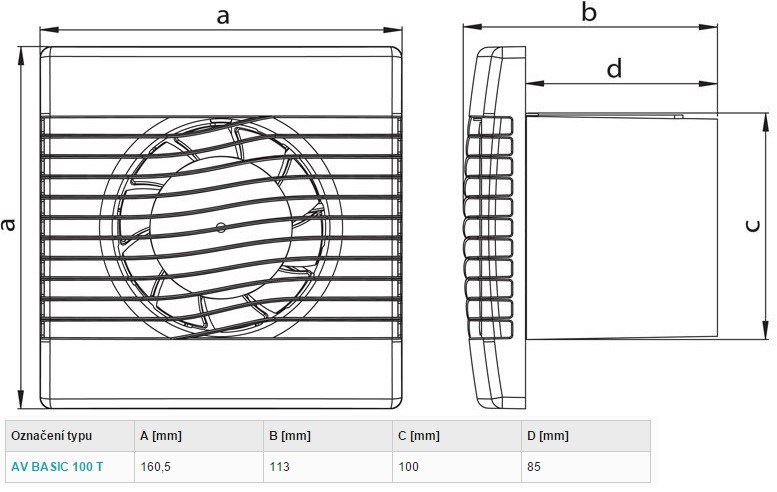 HACO AV BASIC 100 T axiálny ventilátor 100 mm, nástenný, s časovačom