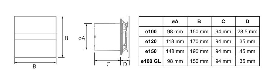 CATA E100 GTH axiálny ventilátor 100 mm, nástenný/stropný, s časovačom a čidlom vlhkosti