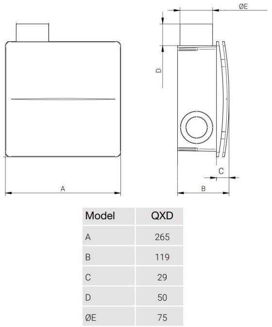AERAULIQA QXD T radiálny ventilátor 75 mm, nástenný/stropný, s časovačom a spätnou klapkou