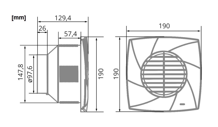 CATA CB-100 PLUS radiálny ventilátor 97,6 mm, nástenný/stropný, so spätnou klapkou