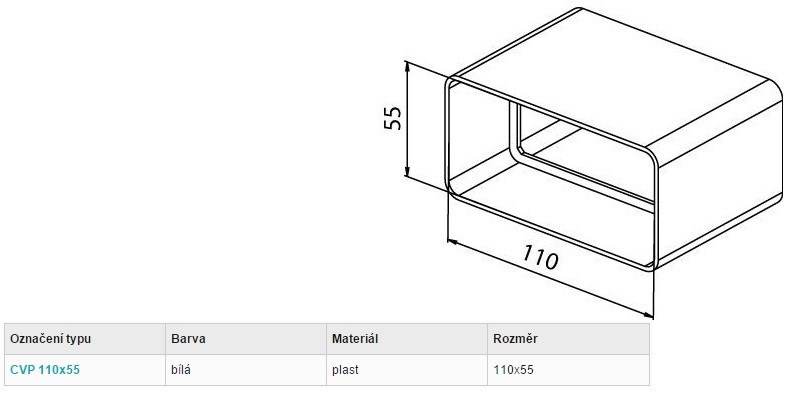HACO CVP ventilačný systém 110x55mm, spojka plochého kanála, biela