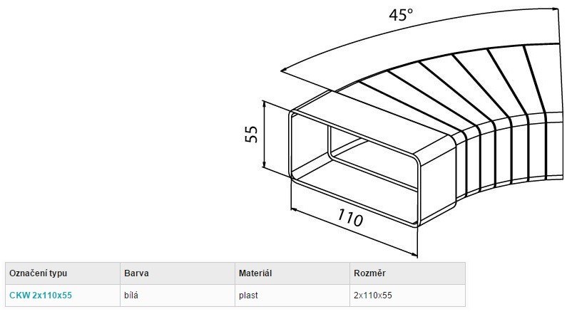 HACO CKW ventilačný systém 2x110x55mm, uholník, biely