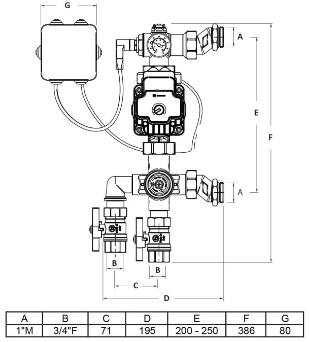 CONCEPT 248N zmiešavacia termostatická jednotka 3/4"-1", pre podlahové kúrenie, mosadz
