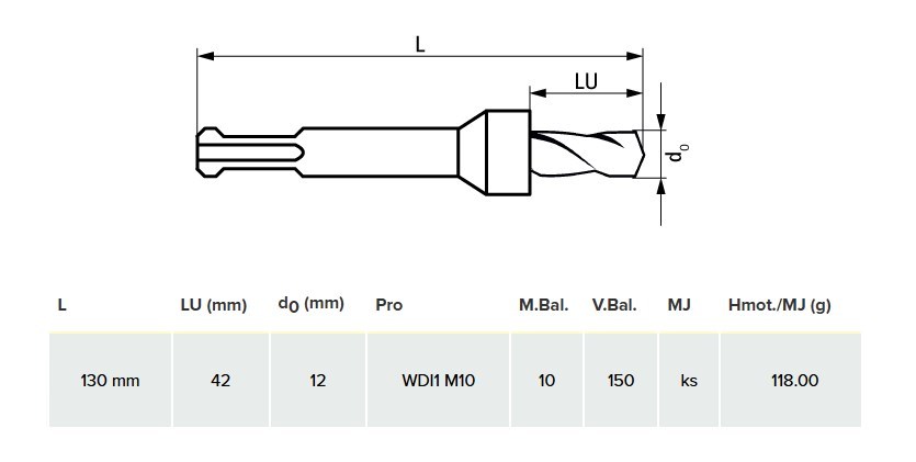 WALRAVEN WDI1 WSDS+ vrták 12x42 mm, SDS-PLUS, vidiový, 3 čepieľky, do betónu a muriva