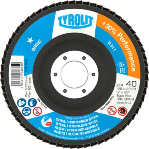 TYROLIT BASIC ZA40Q-B brúsny kotúč 115x22,2 mm, na oceľ a nerez