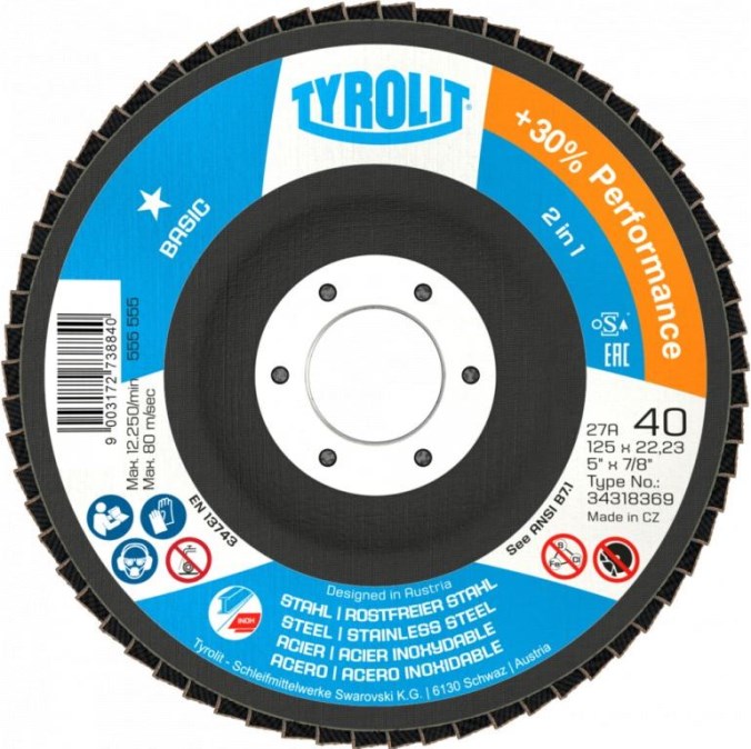 TYROLIT BASIC ZA40Q-B brúsny kotúč 125x22,2 mm, na oceľ a nerez