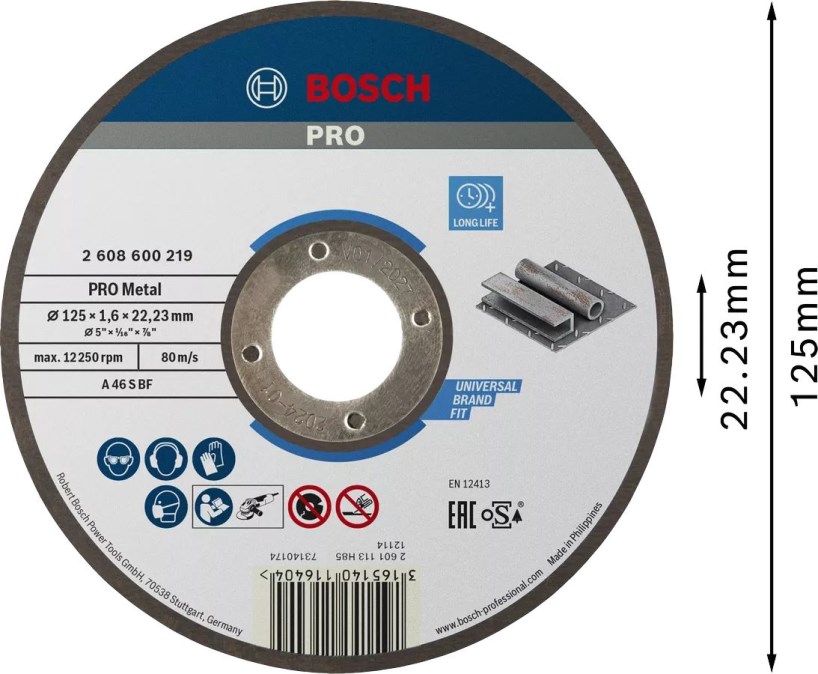 BOSCH PRO METAL rezný kotúč 125x1,6x22,2 mm, na kov