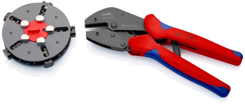 KNIPEX MULTICRIMP lisovacie kliešte 250 mm, s výmenným zásobníkom a 5 lisovacími profilmi