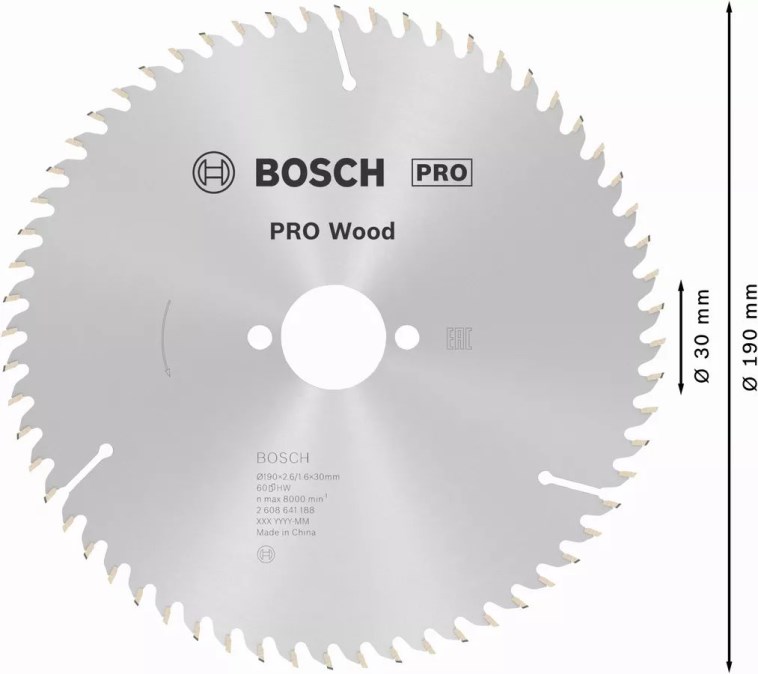 BOSCH PRO WOOD pílový kotúč 190x2,6x30 mm, na drevo