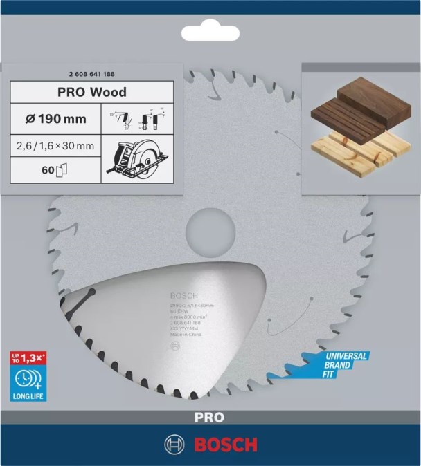 BOSCH PRO WOOD pílový kotúč 190x2,6x30 mm, na drevo
