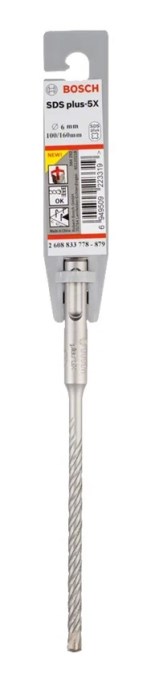 BOSCH SDS PLUS-5X vrták 6x100 mm, SDS-PLUS, vidiový, 4 čepieľky, do betónu a muriva