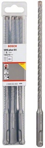 BOSCH SDS PLUS-5X vrták 6x150 mm, 10 ks, SDS-PLUS, vidiový, 4 čepieľky, do betónu a muriva (sada 10 ks)