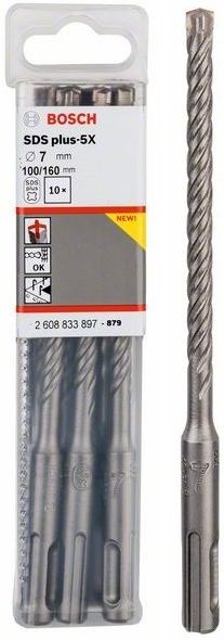 BOSCH SDS PLUS-5X vrták 7x100 mm, 10 ks, SDS-PLUS, vidiový, 4 čepieľky, do betónu a muriva (sada 10 ks)