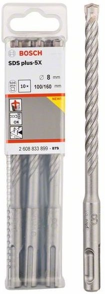 BOSCH SDS PLUS-5X vrták 8x100 mm, 10 ks, SDS-PLUS, vidiový, 4 čepieľky, do betónu a muriva (sada 10 ks)