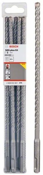 BOSCH SDS PLUS-5X vrták 8x200 mm, 10 ks, SDS-PLUS, vidiový, 4 čepieľky, do betónu a muriva (sada 10 ks)
