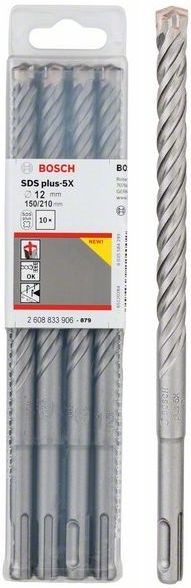 BOSCH SDS PLUS-5X vrták 12x150 mm, 10 ks, SDS-PLUS, vidiový, 4 čepieľky, do betónu a muriva (sada 10 ks)