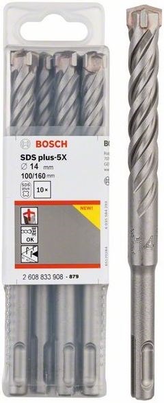 BOSCH SDS PLUS-5X vrták 14x100 mm, 10 ks, SDS-PLUS, vidiový, 4 čepieľky, do betónu a muriva (sada 10 ks)