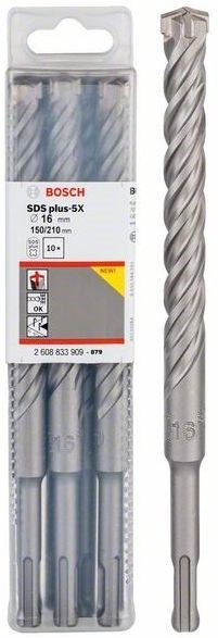 BOSCH SDS PLUS-5X vrták 16x150 mm, 10 ks, SDS-PLUS, vidiový, 4 čepieľky, do betónu a muriva (sada 10 ks)