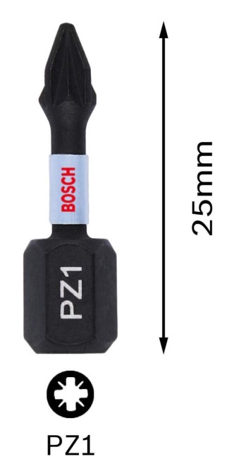BOSCH IMPACT CONTROL skrutkovací bit PZ1, 25 mm, 2 ks, krížový s drážkou
