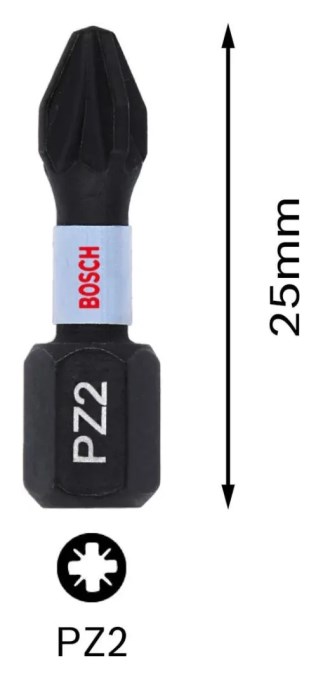 BOSCH IMPACT CONTROL skrutkovací bit PZ2, 25 mm, 2 ks, krížový s drážkou