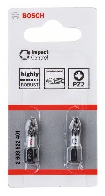 BOSCH IMPACT CONTROL skrutkovací bit PZ2, 25 mm, 2 ks, krížový s drážkou