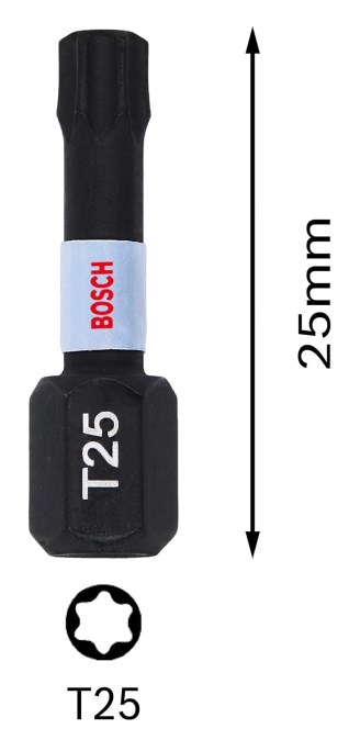 BOSCH IMPACT CONTROL skrutkovací bit T25, 25 mm, 2 ks, torx