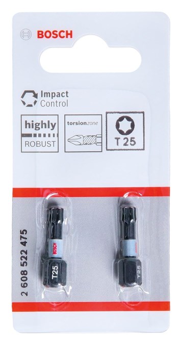 BOSCH IMPACT CONTROL skrutkovací bit T25, 25 mm, 2 ks, torx