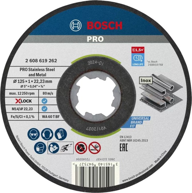 BOSCH PRE STINLESS STEEL AND METAL X-LOCK rezný kotúč 125x1,0x22,2 mm, na oceľ a nerez