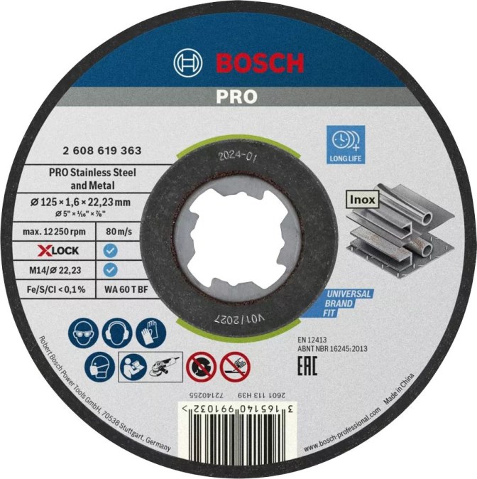 BOSCH PRE STINLESS STEEL AND METAL X-LOCK rezný kotúč 125x1,6x22,2 mm, na oceľ a nerez