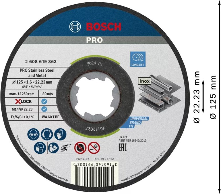 BOSCH PRE STINLESS STEEL AND METAL X-LOCK rezný kotúč 125x1,6x22,2 mm, na oceľ a nerez