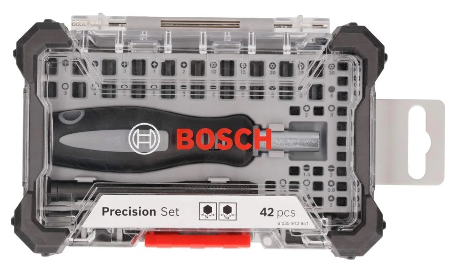 BOSCH PRECISION set skrutkovacích bitov, S/PH/PZ/TH/Y/X/U/Triagle, 42 ks, s držiakom