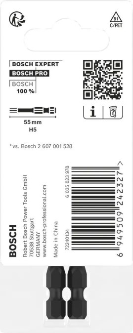 BOSCH PRE IMPACT skrutkovací bit H5, 55 mm, 2 ks, šesťhranný (sada 2 ks)