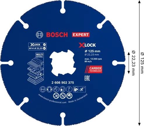 BOSCH EXPERT MULTI WHEEL X-LOCK rezný kotúč 125x22,2 mm, karbidový, univerzálny