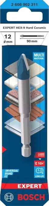 BOSCH EXPERT HARD CERAMIC vrták 12x90 mm, HEX-9, karbidový, na dlaždice