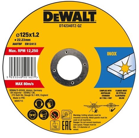 DEWALT STANDARD rezný kotúč 125x1,2x22,2 mm, 10 ks, na nerez (sada)