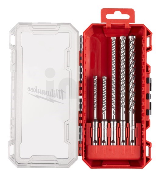 MILWAUKEE MX4 set vrtákov 5-6-8-10 mm, 5 ks + RedBox, SDS-PLUS, vidiové, 4 čepieľky, do betónu a muriva (sada 5 ks)