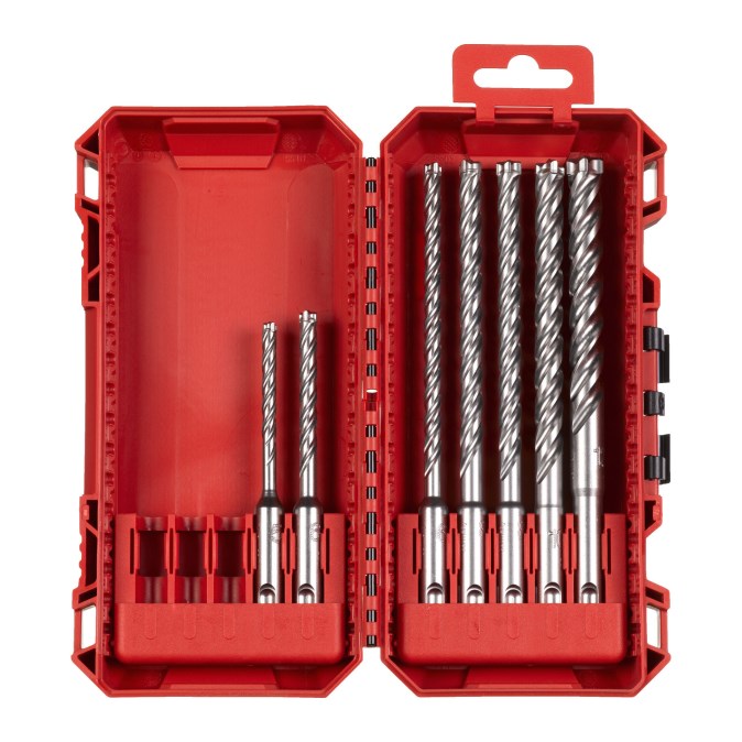 MILWAUKEE MX4 set vrtákov 5-6-8-10-12 mm, 7 ks + RedBox, SDS-PLUS, vidiové, 4 čepieľky, do betónu a muriva (sada)