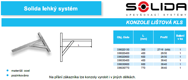 Konzola 38/40, 600mm, lištová, oceľ