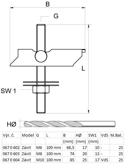 WALRAVEN BIS sklopná hmoždinka M10x100mm so závitom, oceľ