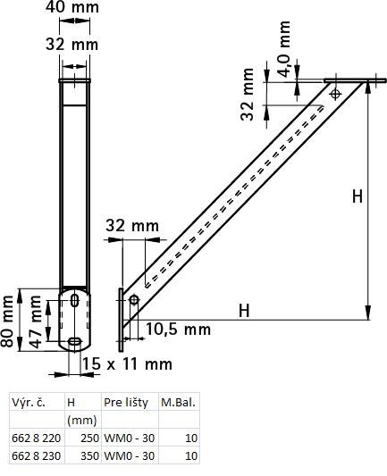 WALRAVEN BIS RAPIDRAIL lištová podpera 350mm, oceľ