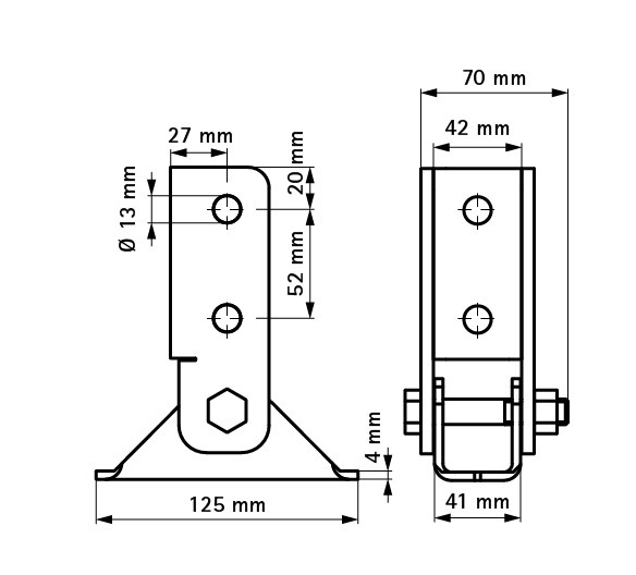 WALRAVEN BIS STRUT úchyt 125x41mm stenový, výkyvný, oceľ