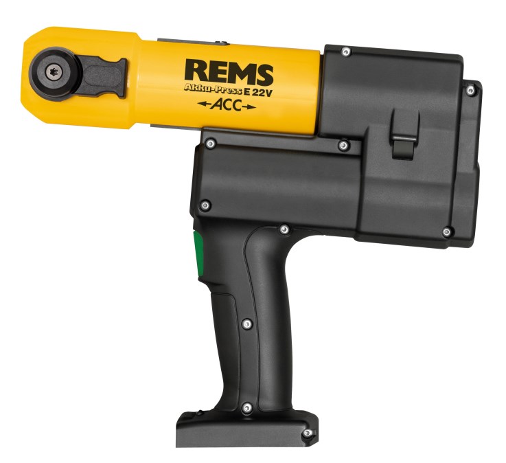 REMS AKKU-PRESS E 22V ACC aku radiálny lis 10-108 mm, 32 kN, 22 V, s núteným chodom, akumulátor 2,5 Ah, nabíjačka, kufor