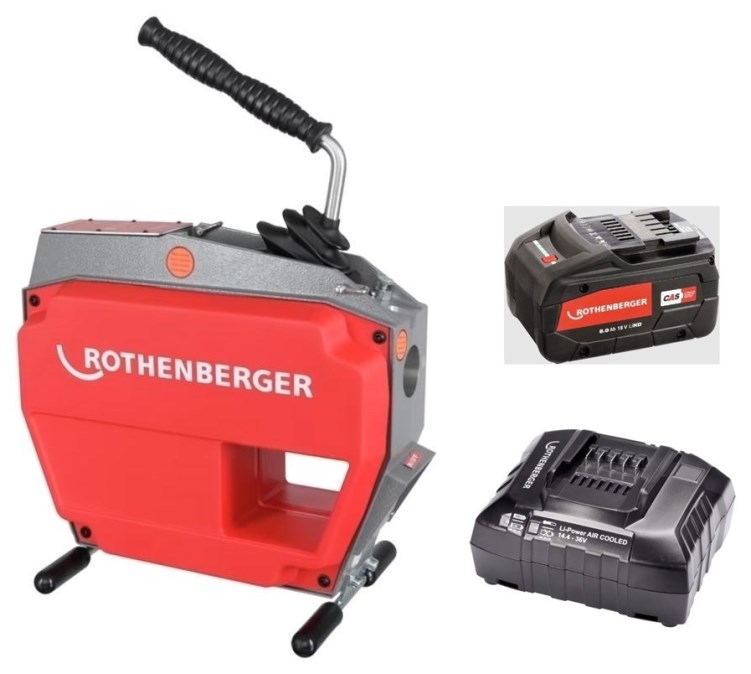 ROTHENBERGER R600 VARIOCLEAN čistička potrubia 250W, s akumulátorom CAS 18V/8Ah a nabíjačkou